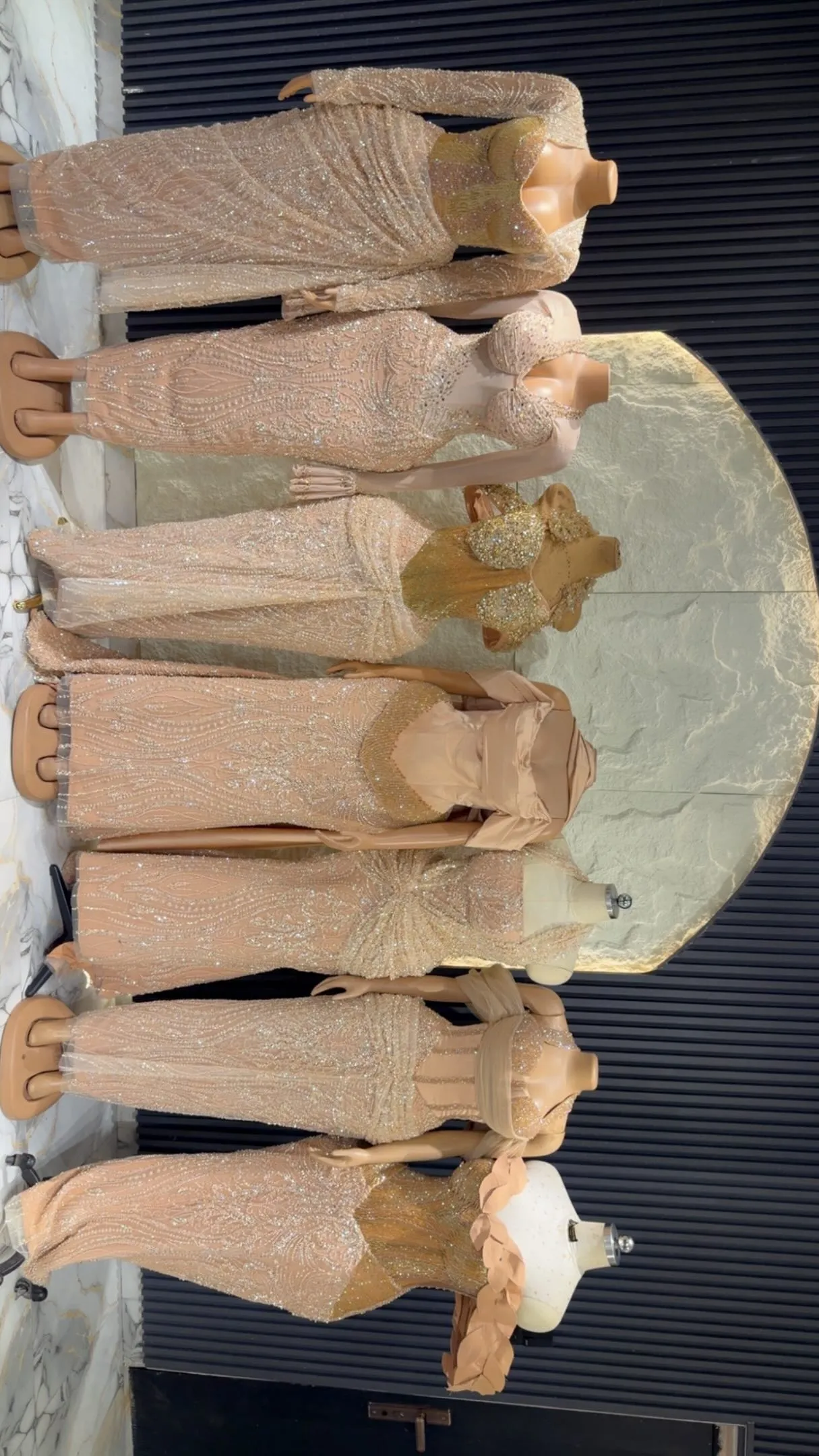 Asoebi gowns lined up in the studio