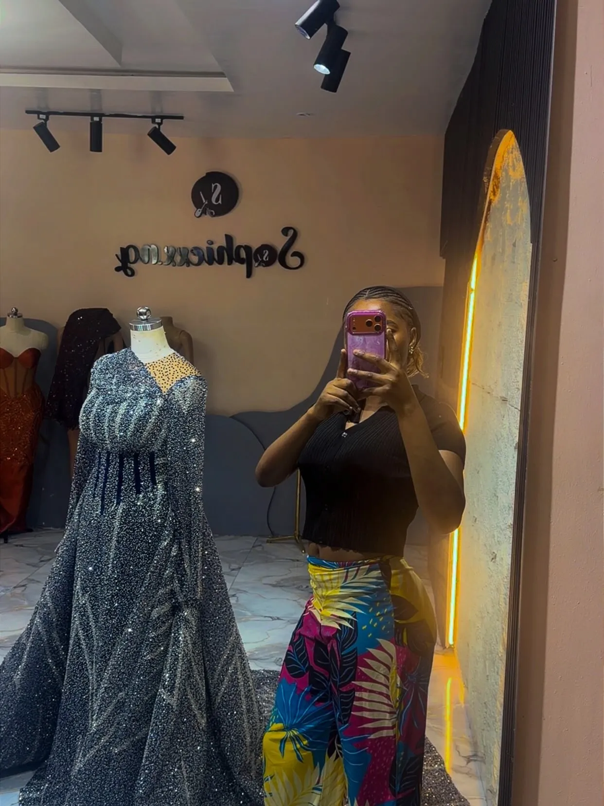 The gown being checked in the Sophiexx studio before shipping